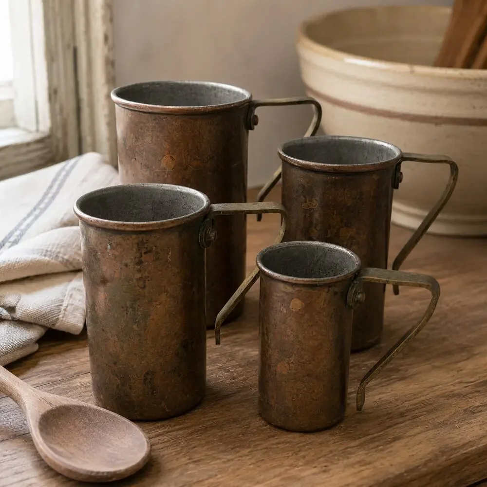 Vintage Copper Measuring Cups Set of 4 Nesting Hand Stamped Farmhouse Decor